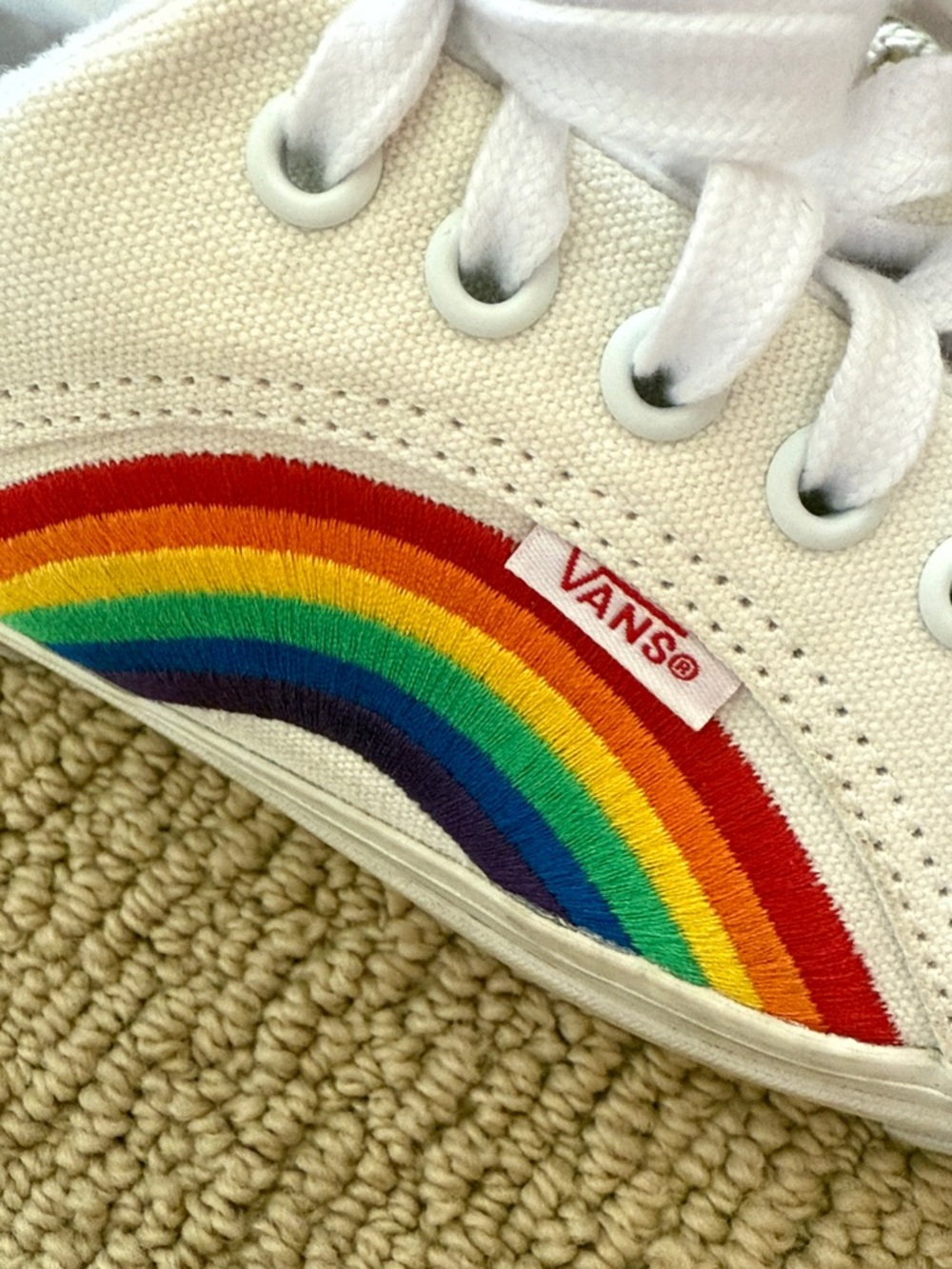 New Vans White Canvas Sneakers with Rainbow Stripe - Picture 3 of 5